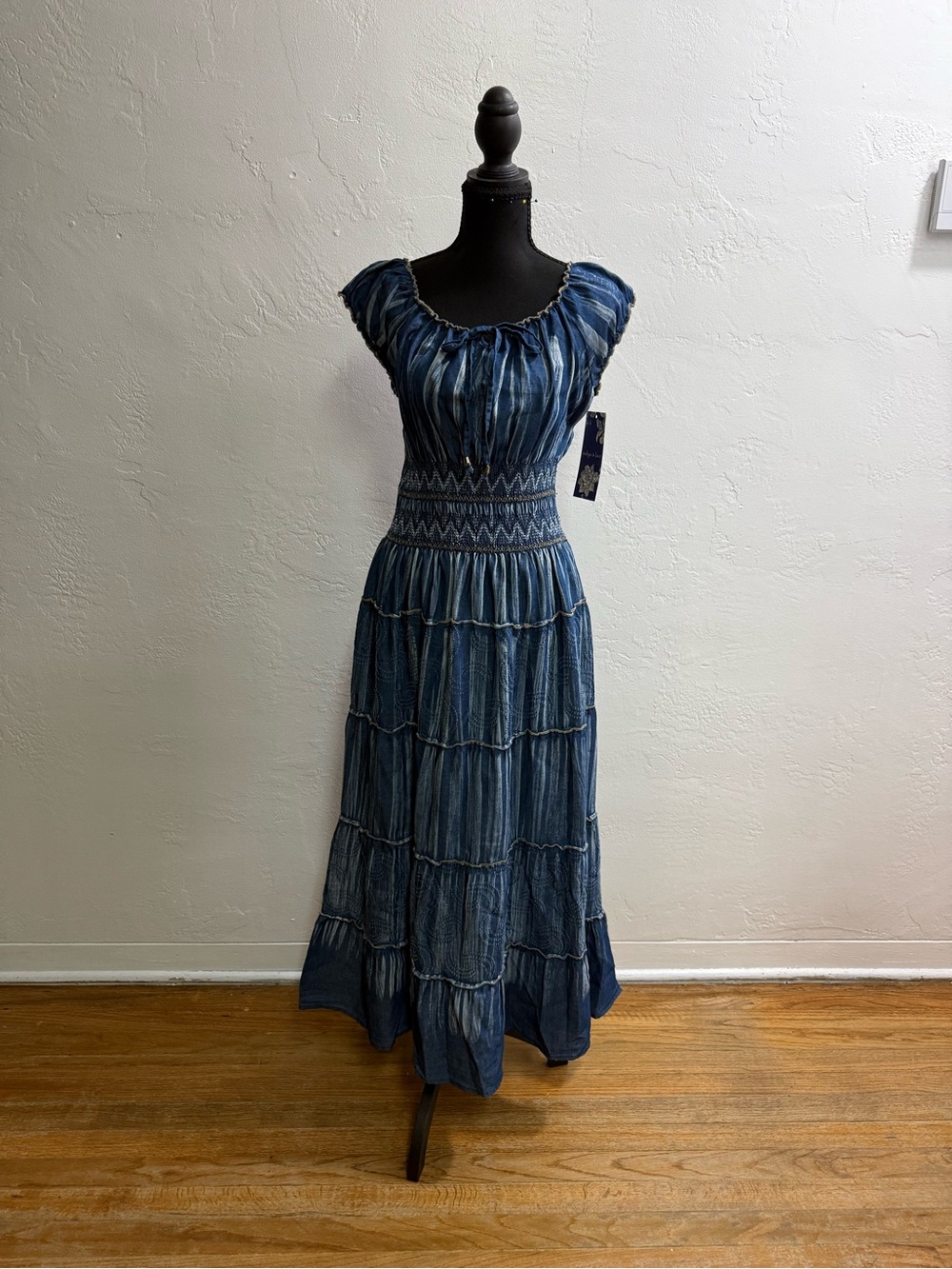 Navy Blue Smocked Waist Tiered Maxi Dress